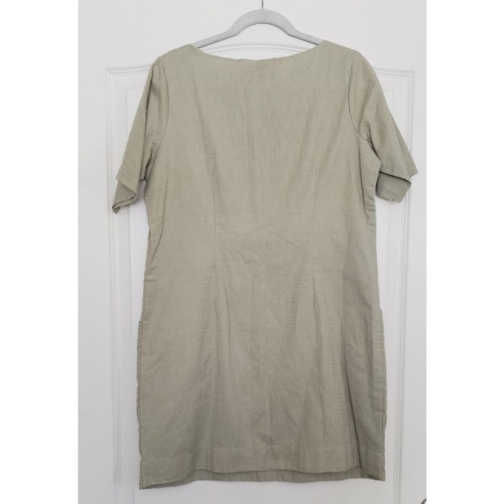 Bombay Paisley Linen Blend Embroidered Pocket Short Sleeve Dress Sz L Trad Wife - Picture 2 of 5
